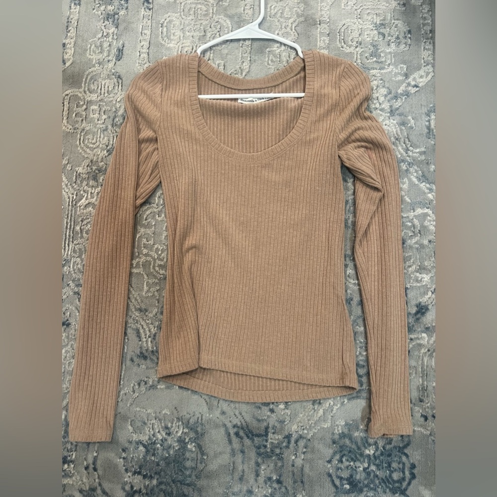 Abercrombie & Fitch Tan Asymmetrical Long Sleeve Bodysuit